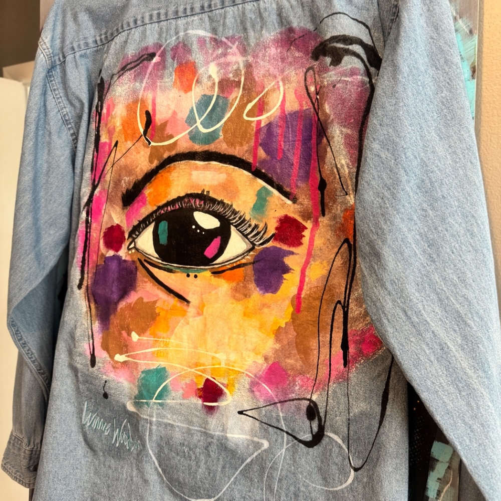 Streetwear “Sacred Vision" Hand-Painted Vintage Denim Shirt sz L